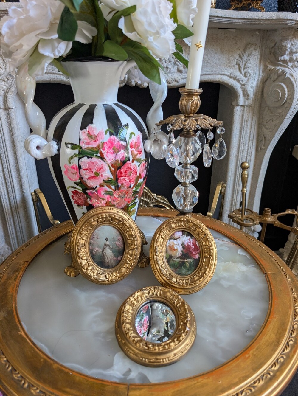 Vintage, Set of 3, Miniature Ornate Gold Oval Frames, Baroque Rococo, italy